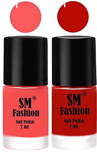 Image of Long Lasting Nail Polish | Nail Paint Combo 7 ml Each) - Set of 2 Light Pink-Red Orange