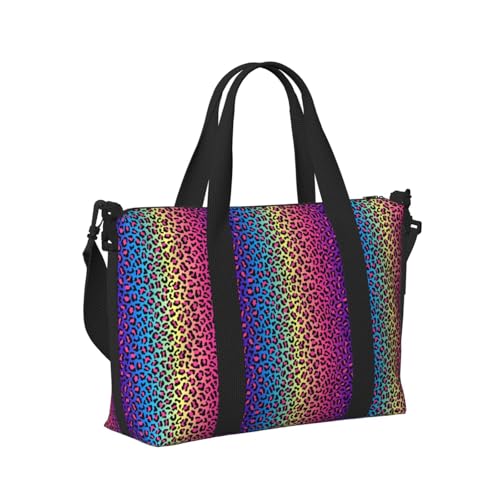 Laptop Tote Bag for Women Work - Leopard Neon Rainbow Gradient Gym Bag for Women Men, Personal Item Crossbody Travel Bags Carry On, Overnight Weekender Bags for Women Travel
