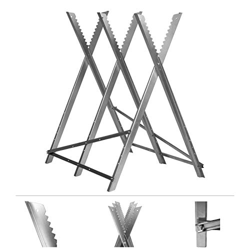 Foto von Grafner Sägebock bis 150 kg belastbar, stabile Ausführung aus verzinktem Stahl, kein Verdrehen durch solide Verzahnung, klappbar, Sägegestell Holzbock Brennholz