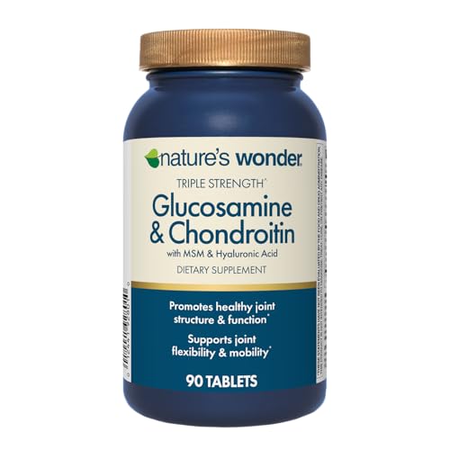 Nature's Wonder Triple Strength Glucosamine Chondroitin with MSM and Hyaluronic Acid and Boswellia for Joint Health, Supports Joint Flexibility and Mobility, 45 Day Supply, 90 Tablets