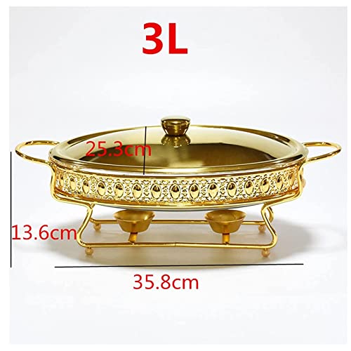 Chafing Dish Buffet-Set, Chafers Und Buffetwärmer Mit Glastablett, Metallrahmen, 2 Brennstoffhaltern Und Deckel, Für Partys, Abendessen Und Catering (Gold 3L) – Bild 4