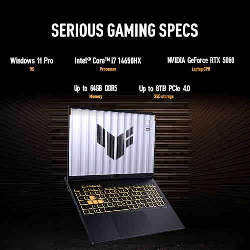 TUF F16 Gaming Laptop, NVIDIA RTX 5060 (Beat 4070), Intel 14th Core i7-14650HX, 16" 1920x1200 FHD+ 165Hz LCD antiriflesso, WiFi 6E, KB retroilluminato, 64 GB DDR5, 4 TB SSD, Windows 11 Pro - Notebook - Immagine 2