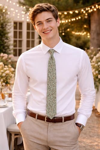 Image of BELLUNO Men's Cotton Floral Skinny Tie, 2.5 inch Width, with Gift Box