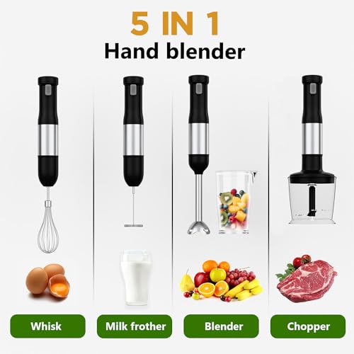 Image of Air Fryer Cordless Immersion, 5-in-1 Variable Speed blender handheld,Rechargeable with 2000mAh Battery, BPA-Free & Dishwasher-Safe Accessories,Ink
