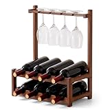 simfort Estante para Botellas de Vino, 2 Capas para 8 Botellas y 4 Copas, Porta Vinos, Organizador de vinos, Estante de...