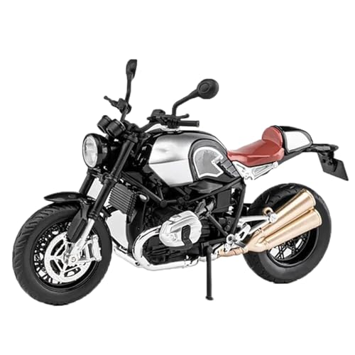 Collection Motorcycle Model Diecast Metal Street Racing Sound and Light Toy Gift 1:12 for BMW Latte R Nine T Alloy Retro for Sports(Silver)