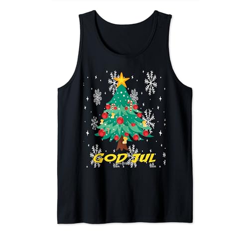 Árbol de Navidad de God Jul decorado en Suecia Noruega Camiseta sin Mangas