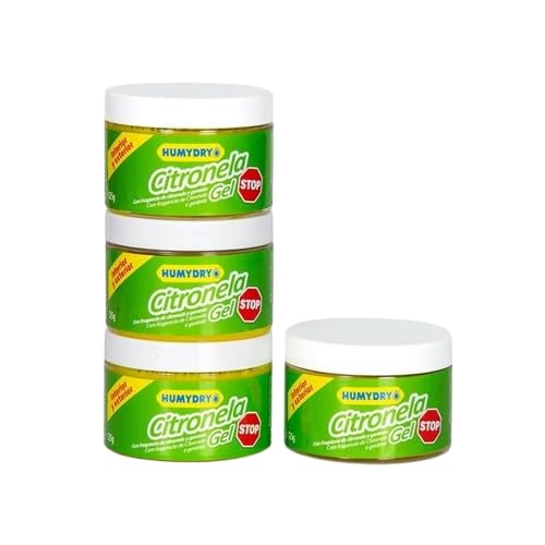 HUMYDRY Pack 3+1 GRATIS – Ambientador en Gel Citronela & Geranio 125g | Ideal para Interiores y Exteriores | Aroma Fresco de Verano| Aroma que odian los mosquitos