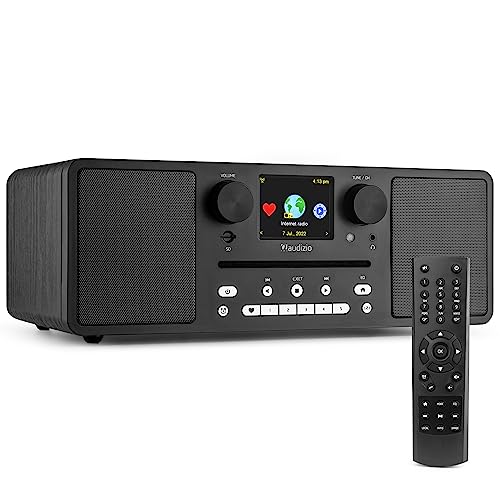 Audizio Naples - DAB Radio mit CD Player, Bluetooth, Internetradio WLAN, Fernbedienung, 60 Watt, UKW, AUX, USB, SD, MP3, Stereo Kompaktanlage, WiFi,dimmbares Display, Wecker, Sleeptimer, Schwarz