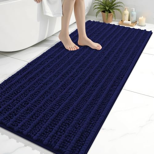 Image of Arotive Luxury Bathroom Ruuner Rugs 54x24, Extra Soft Thick Absorbent Shaggy Chenille Bath Rugs, Machine Wash Dry, Bath Mats for Bathroom Floor, Tub and Shower, Home Decor Accessories, Navy