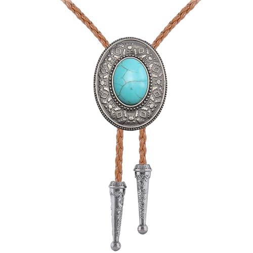 Image of GelConnie Native American Bolo Tie Rodeo Cowboy Leather Necktie Western Necklace Costume Accessories for Men,Women