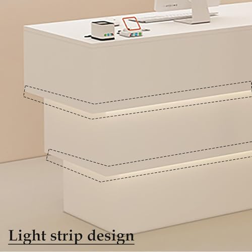 Moderno banco di ricezione con gestione dei cavi, elegante tavolo per la cassa per saloni e negozi, design aperto di archiviazione, soluzione perfetta per le aziende