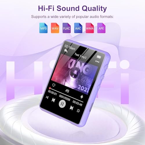 Image of 128GB MP3 Player with Bluetooth 5.4, 2.4 inch Portable HiFi Music Player with FM Radio /HD Speaker /E-Book, Digital Music Player Earphones Included