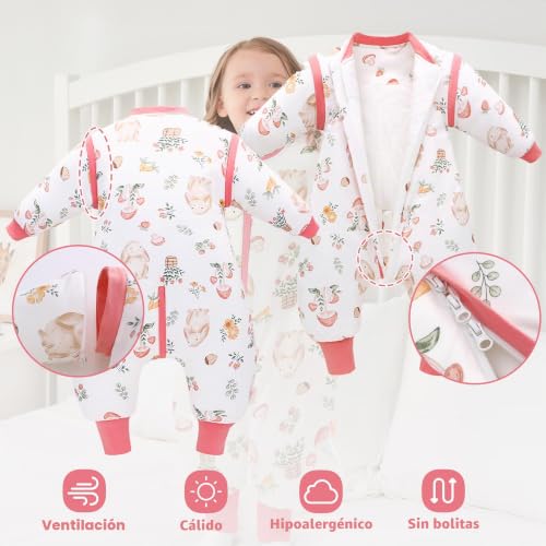 Miniatura 4 de Lat Saco De Dormir Con Pies 2.5 Tog, Saco De Dormir De Invierno Con Piernas Y Mangas Desmontables, 100 Algodón Para Bebé Conejo, M