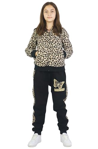 Bahob® 1 & 3 Pack Girls Tracksuits Set Top And Bottoms Fleece Zipper Hoodie Contrast Panel Butterfly Print Girl's Sportswear Tracksuits Activewear Set 3-14 Years (GZTS-50-C, 7-8 Years)