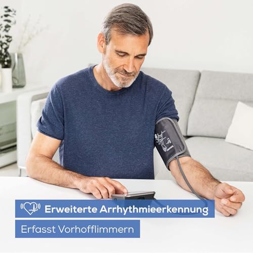 Beurer BM 64 tlakomjer za nadlakticu, AFib detekcija za prevenciju moždanog udara, indikator odmora, manšeta za 22-42 cm, s aplikacijom, prijenos podataka u Apple Health and co.