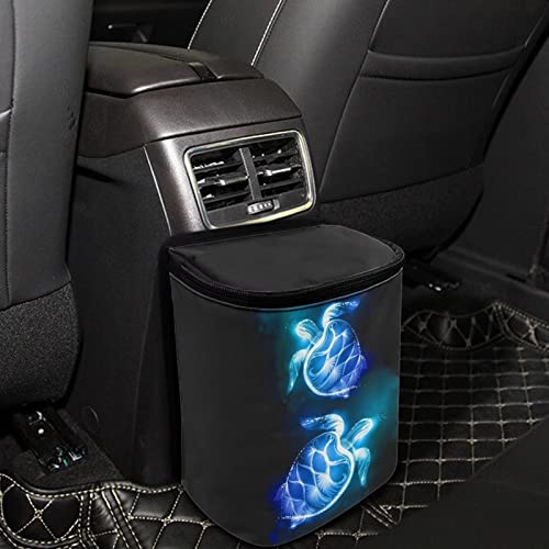 Image of Talayituse Sea Turtle Print Car Trash Can, Portable Auto Garbage Bin Multifunctional Vehicle Interior Accessories with Adjustable Straps Universal Fit Truck SUV Sedan