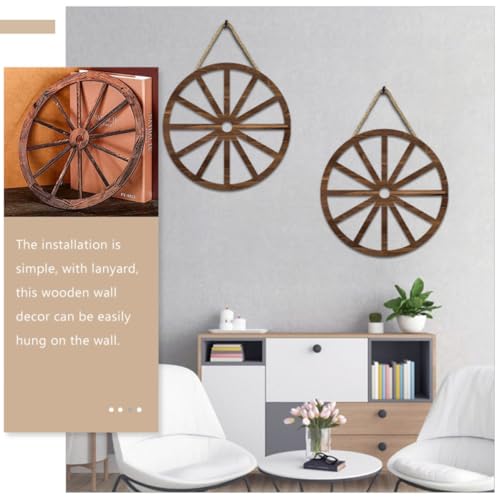 Roues en Bois Vintage Décoration Murale Rustique Solide Bar - 5