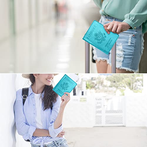 Image of Passport and Vaccine Card Holder Combo with Vaccine Card Slot, Passport Wallet, Passport Cover / Case for Women and Men(AK-turquoise)