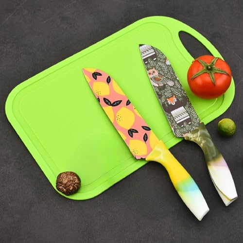 Image of Chef's Knife, High Carbon Stainless Steel Multicolored Kitchen Knife Nonstick Color Printed with Blade Guard, 6.8 Inch (Carmine)
