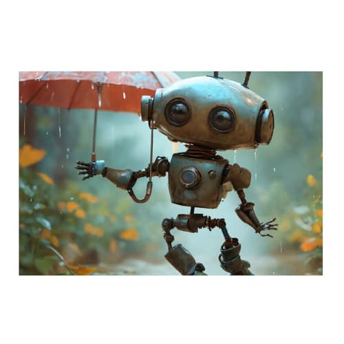 Poster sans cadre Robot sautant sous la pluie GAEKKO grand tableau mural carré 50x50cm