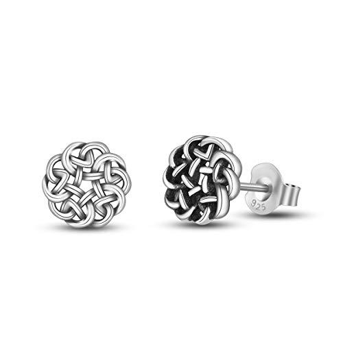Infuseu Tiny Stud Earrings Cartilage Celtic Jewelry Small Irish Gifts For Women Girls Sterling Silver Oxidized Vintage Circle Round Eternity Eternal Love Knot 7Mm #TOP10