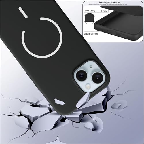 Image of SBMS Silicone Back Cover Case for iPhone 14 / iPhone 13 | Soft Micro-Fibre Lining Inside | Magsafe Print On Back Side Camera Protection Bump | Shockproof Case iPhone 14 / iPhone 13 (Black)