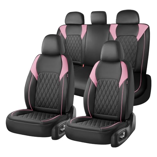 Image of Coverado Seat Covers, Car Seat Covers Full Set, Car Seat Cover, Car Seat Covers Front Seats and Back, Waterproof Car Seat Cushion, Faux Leather Car Seat Protector Universal Fit Most Cars, Black&Pink