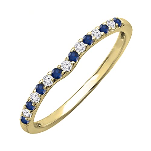 Dazzlingrock Collection Round Alternate Blue Sapphire & White Diamond Anniversary Wedding Band for Women (0.10 ctw, Color I-J, Clarity I1-I3) in Solid Gold