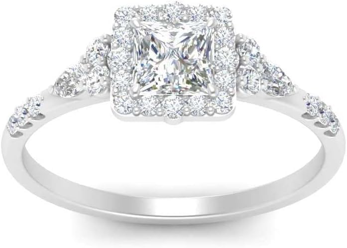 Image of Choose Your Color 925 Sterling Silver Princess Shape Petite Engagement Rings Halo Edwardian Engagement Ring Everyday Wedding Jewelry Handmade Gifts for Wife : US Size 4 to 12