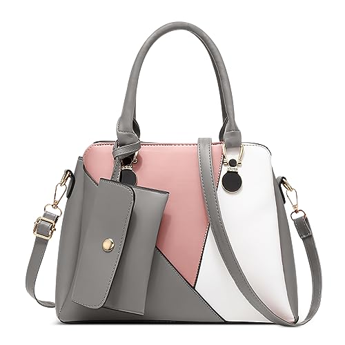 Elegante Borsa a Mano Donna Leggero Moda Borse Tote Tracolla con Piccola Adatto Shopping Lavoro Viaggio Quotidiano Casuale PU Pelle Messenger Grigio