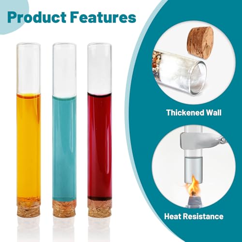 HUAOU 12pcs 30ml Glass Test Tube with Cork Stopper, 20x150mm Storage Tube with Cap, 12 Holes Acrylic Rack, Plant Propagation Vase, Tube Set for Scientific Experiments Lab Candy Liquid Party Decor - Thumbnail 3