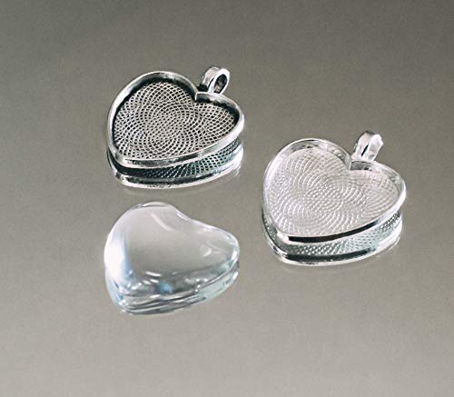 Bastex Heart Shaped Pendants For Jewelry Making. 80 Pieces Of Diy Pendant Tray Necklace Charms, Includes Metal Bezels And Cabochons - 1 Inch, Silver And Black #TOP6