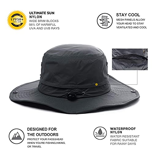 Image of Oversize XL XXL Large Wide Brim Waterproof UPF 50+ Bucket Sun Summer Travel Fishing Hiking Fisherman Hat Detachable Chin