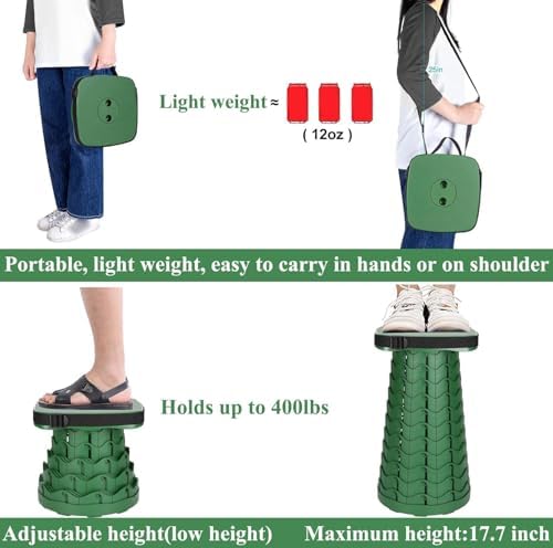 Fishboy Upgraded Collapsible Stool, 400lbs Max Weight, Lightweight But Sturdy, Portable Retractable Folding Telescoping Foldable Camping Stool for Adults Outdoor Fishing Hiking BBQ - 4