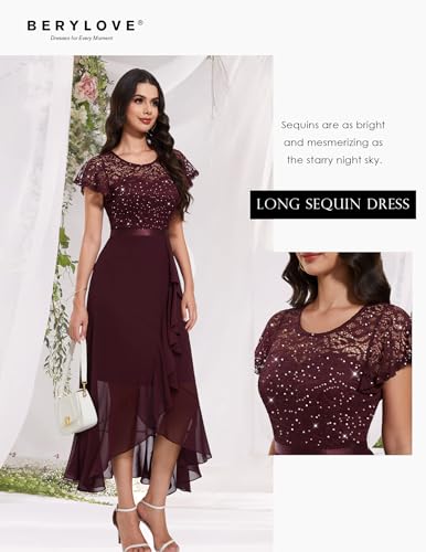 Image of BeryLove Formal Dresses for Women 2026 Wedding Guest with Slit Cocktail Elegant Lace Long Prom Dress