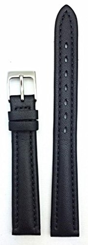 14mm Long, Black, Genuine Leather Watchband | Soft, Smooth, Medium Padded, Replacement Wrist Watchstrap that brings New Life to Any Watch (Ladies Standard Length)