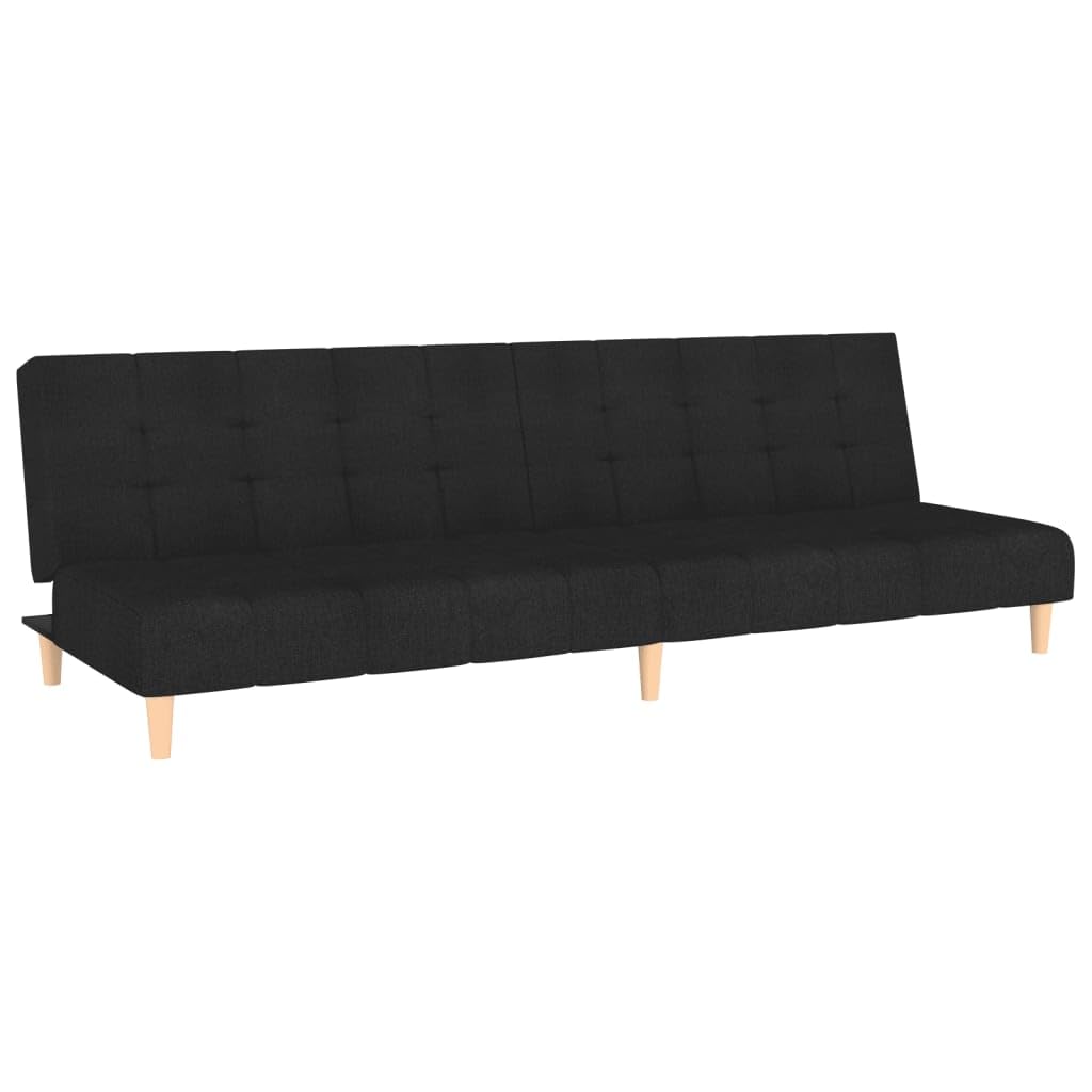 Sofa z funkcją spania 2-osobowa, czarna tkanina, sofa przekształcająca z drewnianą ramą, 200 x 84,5 x 69 cm, do salonu, pokoju gościnnego, nowoczesne wzornictwo