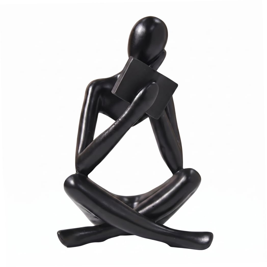 Sjfbebsy Abstract Reading Figurines, Modern Home Office Desk Decor for Living Room Office Shelf, Black