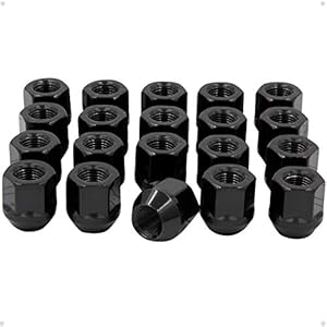 Wheel Accessories Parts Set of 20 Black 14x1.5 Lug Nuts Open End Acorn Bulge 0.98" Length, 13/16 Hex, M14x1.5 Thread Wheel Lug Nuts Kit (20 PC, Black Zinc)