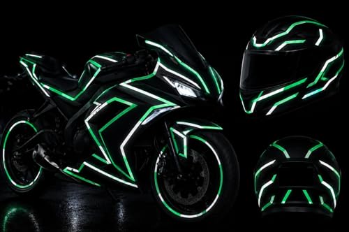 Image of WALLMATE Dual Shade Reflective Radium Strip for Car & Bike Waterproof Self Adhesive, Safety Sticker, Night Glow Tape for Helmet, Scooter & Cycle Decoration (Green-Silver, 0.5 In x 45 Mtr (1771 in))