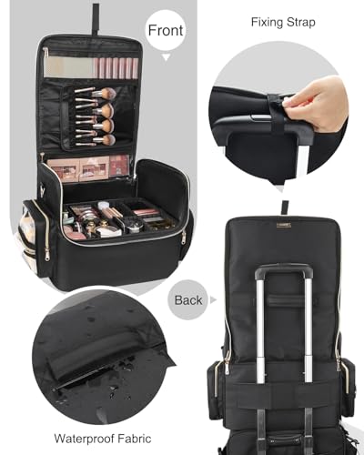 Extra Large Makeup Bag Professional Makeup Artist Bag Tattoo Case Cosmetic Train Case Travel Makeup Organizer Box with Adjustable Dividers (Black, Extra Large)