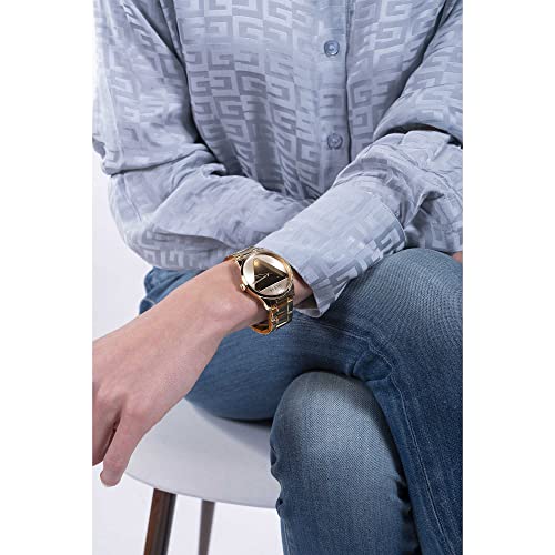 Image of GUESS Stainless Steel Emblem Collection Analog Gold Dial Women's Watch-Gw0485L1, Band Color-Gold