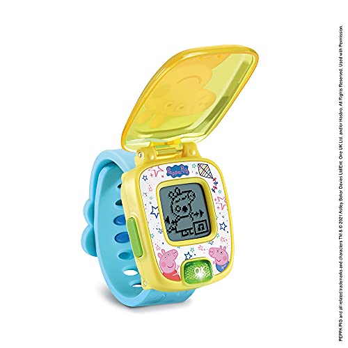 VTech - Peppa Pig, La Montre-Jeu Interactive, Montre Enfant à Clapet avec Écran Animé, Bracelet Souple, 8 Cadrans, 4 Jeux Éducatifs, Cadeau Enfant de 3 Ans à 6 Ans - Contenu en Français