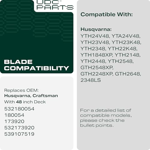 image for UDC Parts 532180054 Lawn Mower Blades for Husqvarna 48 Inch YTH24V48 Y