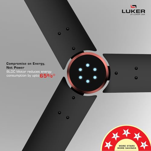 Image of LUKER JVLuker USA Crown 1200mm BLDC Ceiling Fans with Remote, BEE 5 star Rated Energy Saving Ceiling Fan for Living Room, High Air Delivery, Black-Black-Black-Copper