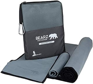 BEARZ Outdoor Quick Dry Towel Travel Towel - 2 Pack Lightweight Microfibre Towel, Absorbent Gym Towel - Microfibre Beach Towel, Microfiber Towel, Travel Essentials & Camping Accessories (Space Grey)