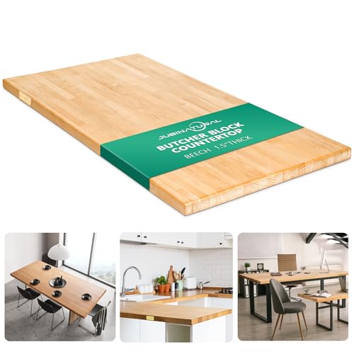 JubiNatural Beech Butcher Block Countertop, 48 x 25 x 1.5 in