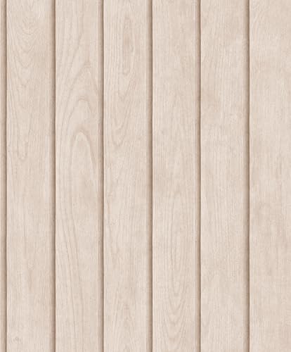 Hexoa Papier Peint lambris Bois Vertical Beige rosé Clair - Made in France - 53x1000