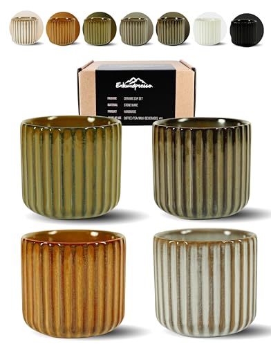 Erkundpresso. - 4 x 180 ml Tazas de Café de Cerámica sin Asa - Tazas de Café para Espresso para agua y té - Resistentes al Calor - Colores Retro - Juego de regalo -Multicolor Erkundpresso. - 4 x 180 ml Tazas de Café de Cerámica sin Asa - Tazas de Café para Espresso para agua y té - Resistentes al Calor - Colores Retro - Juego de regalo -Multicolor